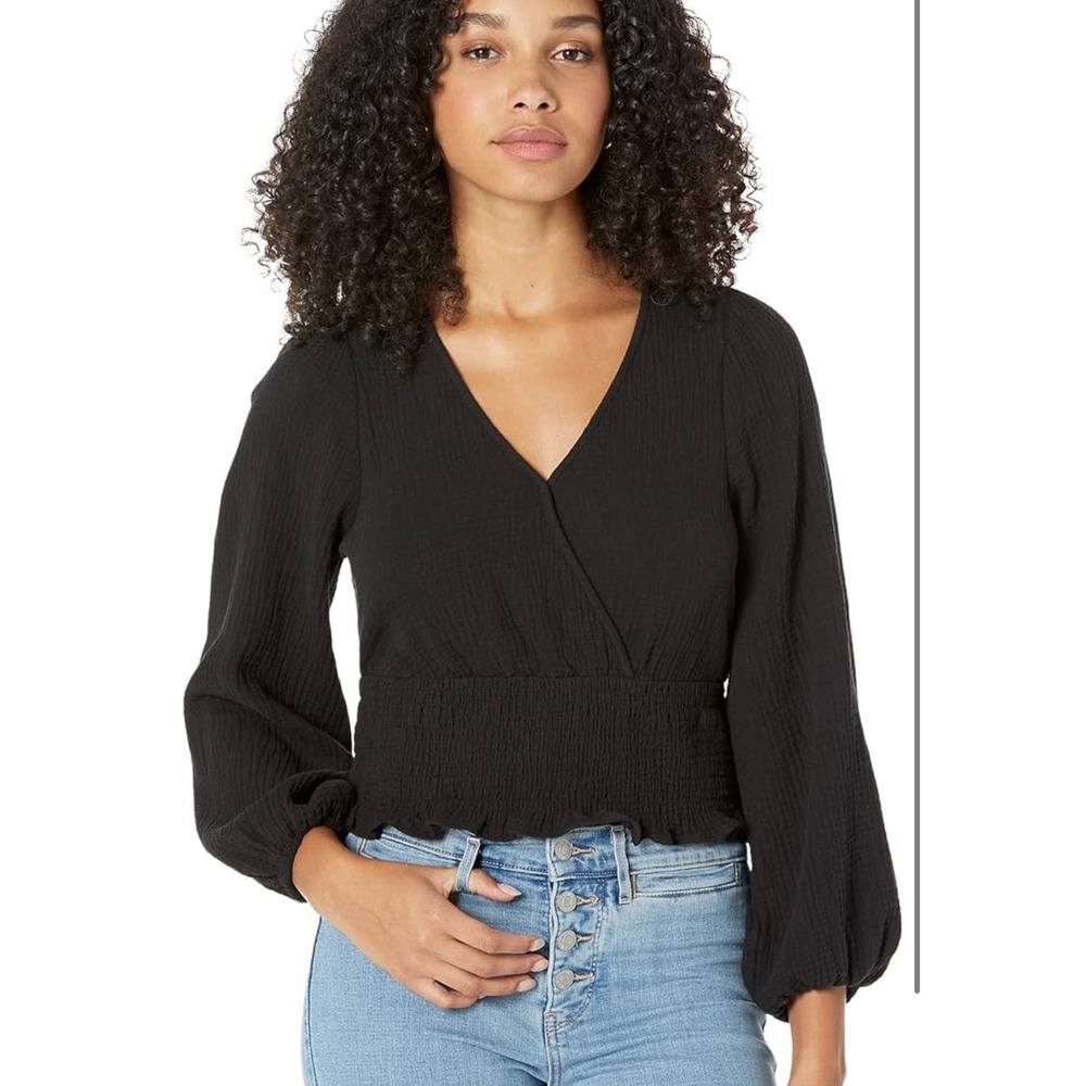 Madewell Lightspun Julianne‎ Smocked-Waist Top True Black Size Small